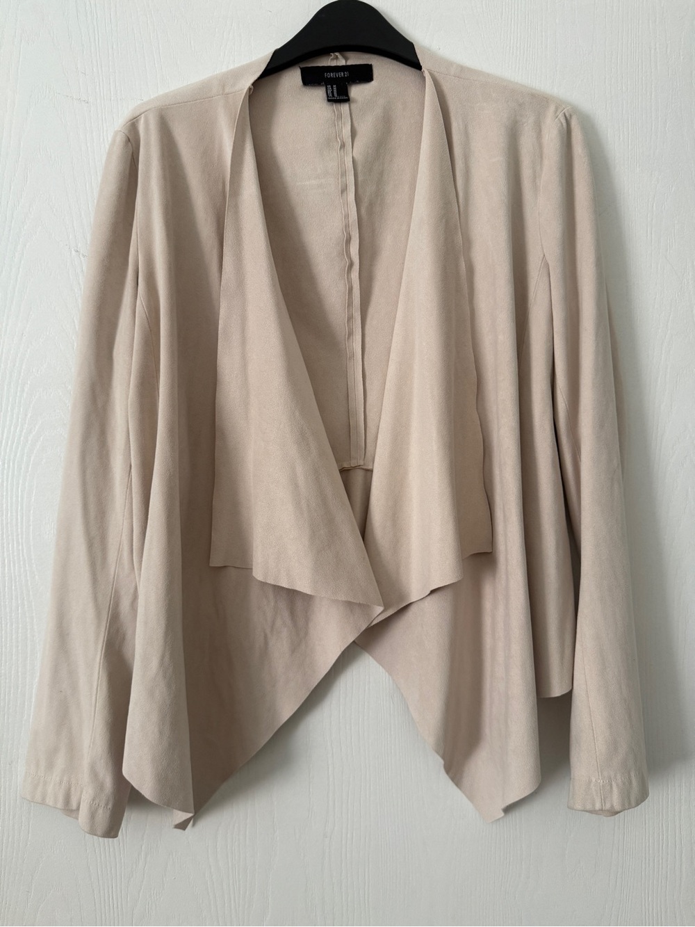 Forever 21 Light tan Open Front Faux Suede Draped Jacket